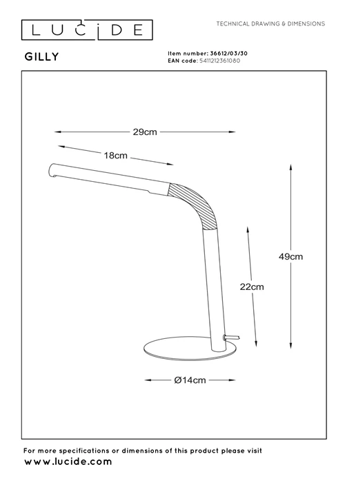 Lucide GILLY - Desk lamp - LED - 1x5W 2700K - Black - technical